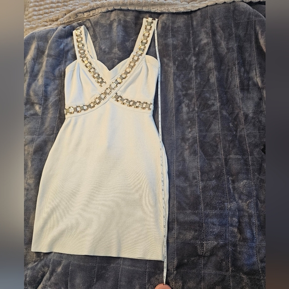 WOW Couture Gold Label VGUC Bandage & Rose Gold Chain Accent Dress Sz Small - Picture 14 of 16